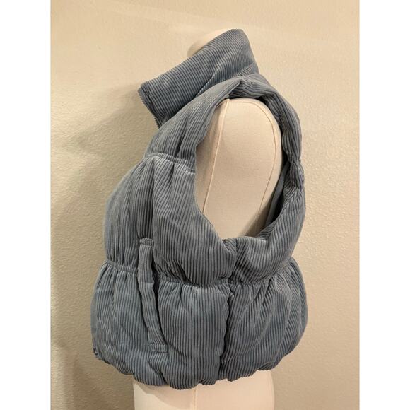 LOVE TREE Corduroy Cropped Puffer Vest | Soft Blue Ice | MEDIUM - Picture 2 of 6